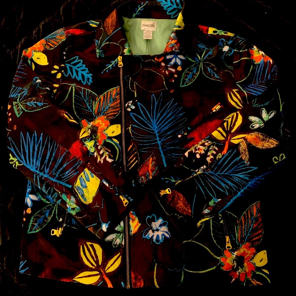 Chico’s Wild Funky Colorful Retro Floral Jacket size 2